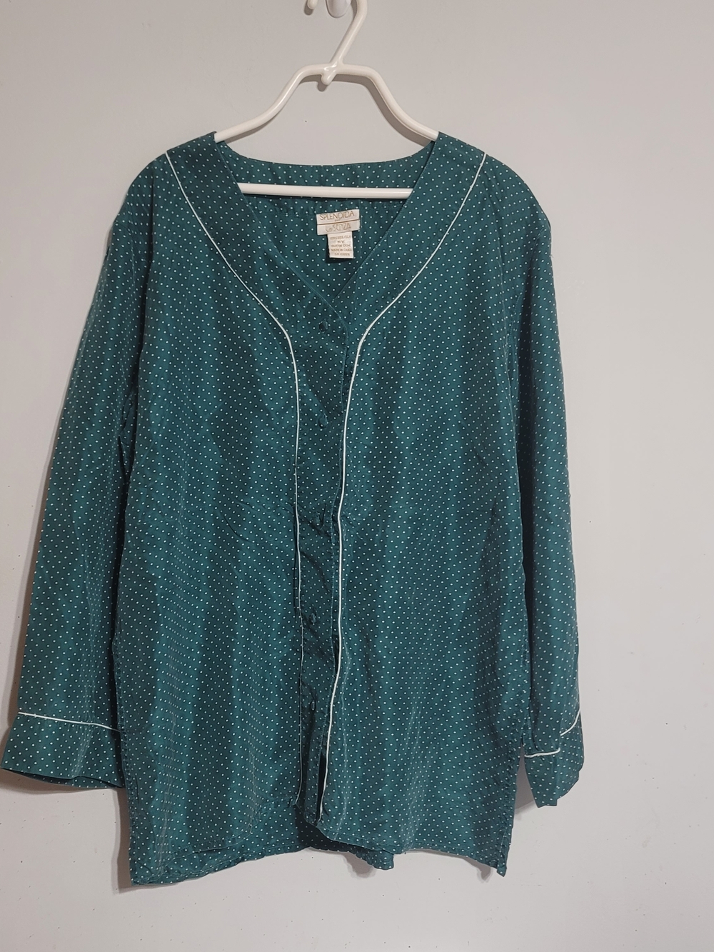 Vtg Silk Pajama Top Sleepwear Sz Medium Splendida For LA Senza‎ Green 90s 80s